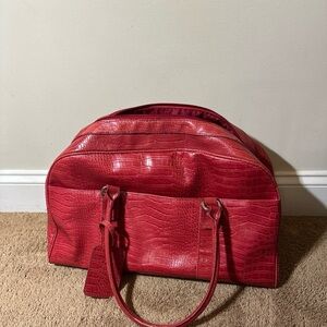 Vintage Bath & Body Works Carry On Travel Bag Red Croc Embossed Faux Leather